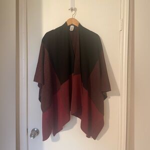 Red and Black Knit Poncho, One Size